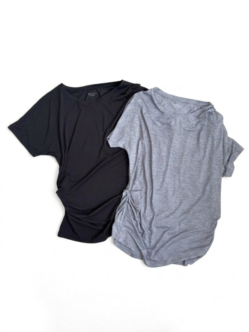 Athleta Essence Pleated Ruched Tees 2 Pack Large Black Gray Short Sleeve Stretch